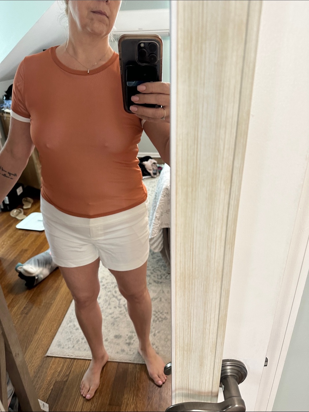 Classic Short Sleeve Ribbed Tee in Rust - Women's